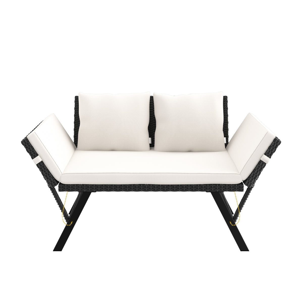Panca da giardino polyrattan nero/crema 176x56x81cm