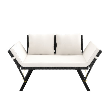 Panca da giardino polyrattan nero/crema 176x56x81cm