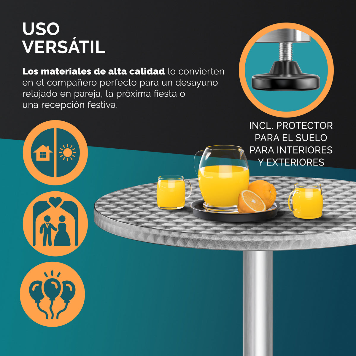 Set di 2 tavoli da bar in alluminio argento Ø60cm Altezza regolabile