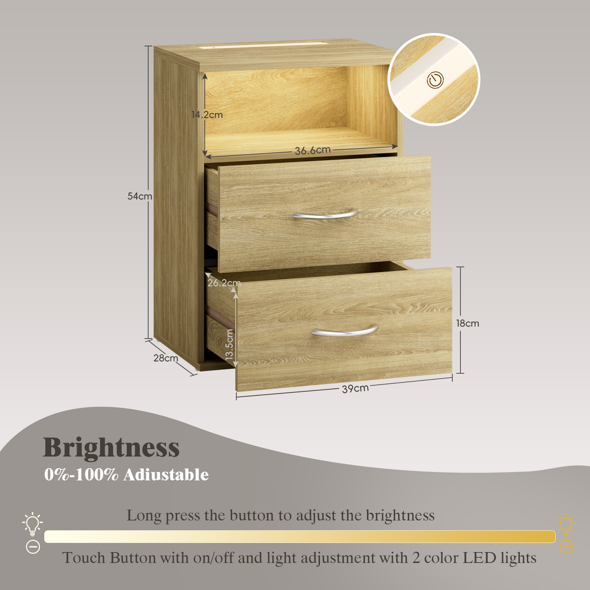 Comodino Jamie in rovere 55x40x28cm
