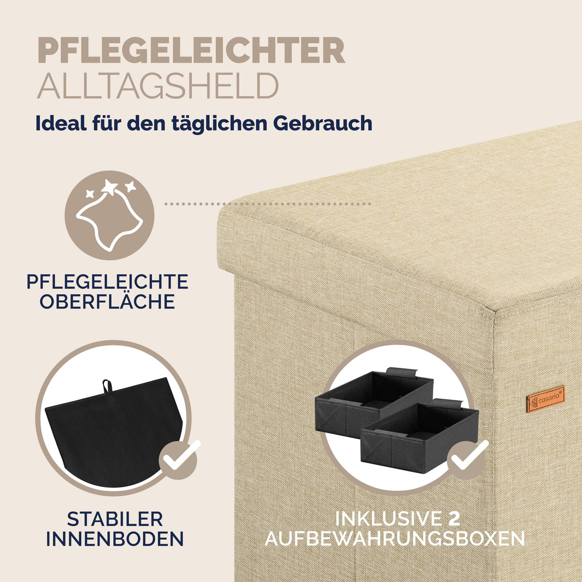 Panca Beige 115x38x38cm MDF pieghevole