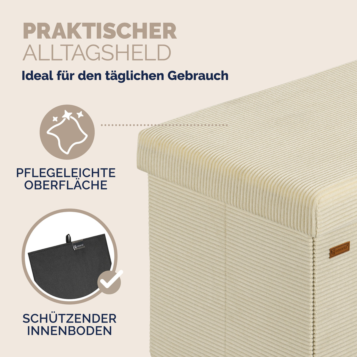 Panchina Beige Corda 76x38x38cm MDF pieghevole