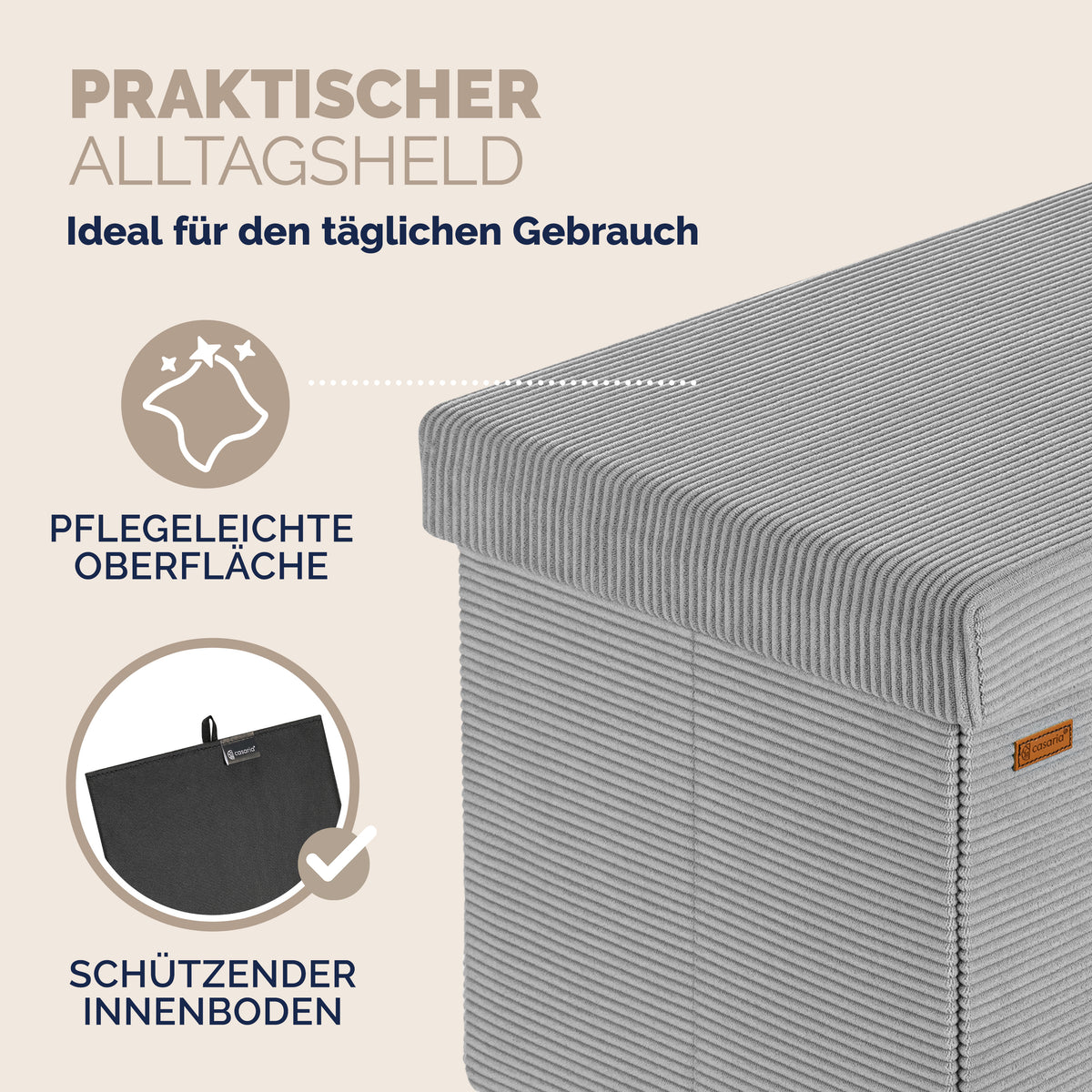 Panchina corda grigia 76x38x38cm MDF pieghevole