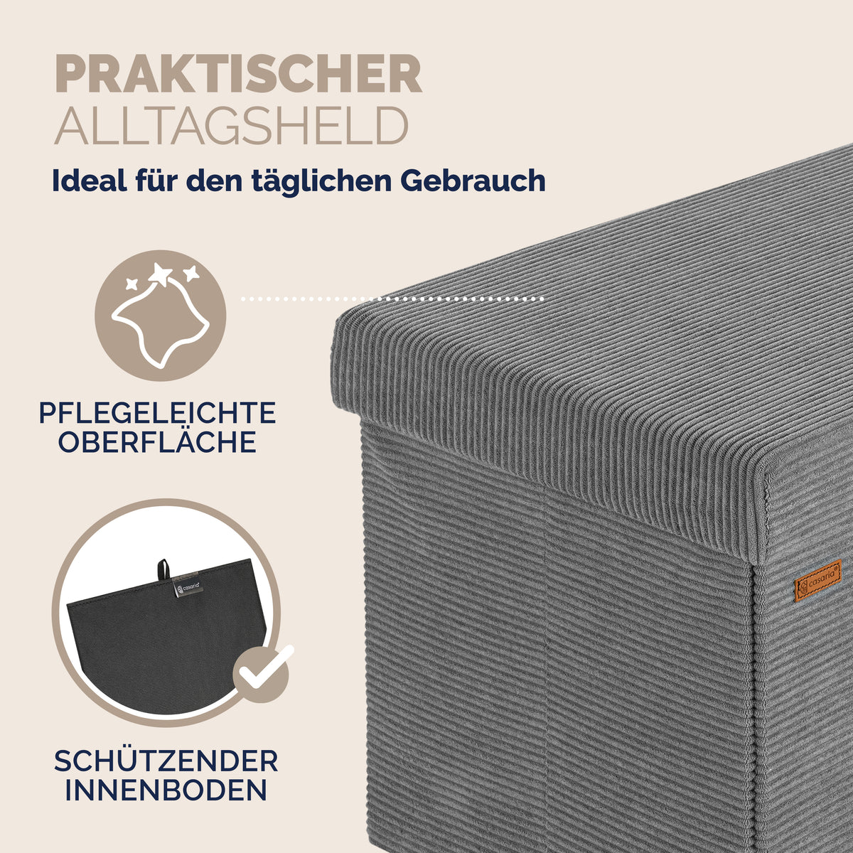 Panca antracite in corda 76x38x38cm in MDF pieghevole