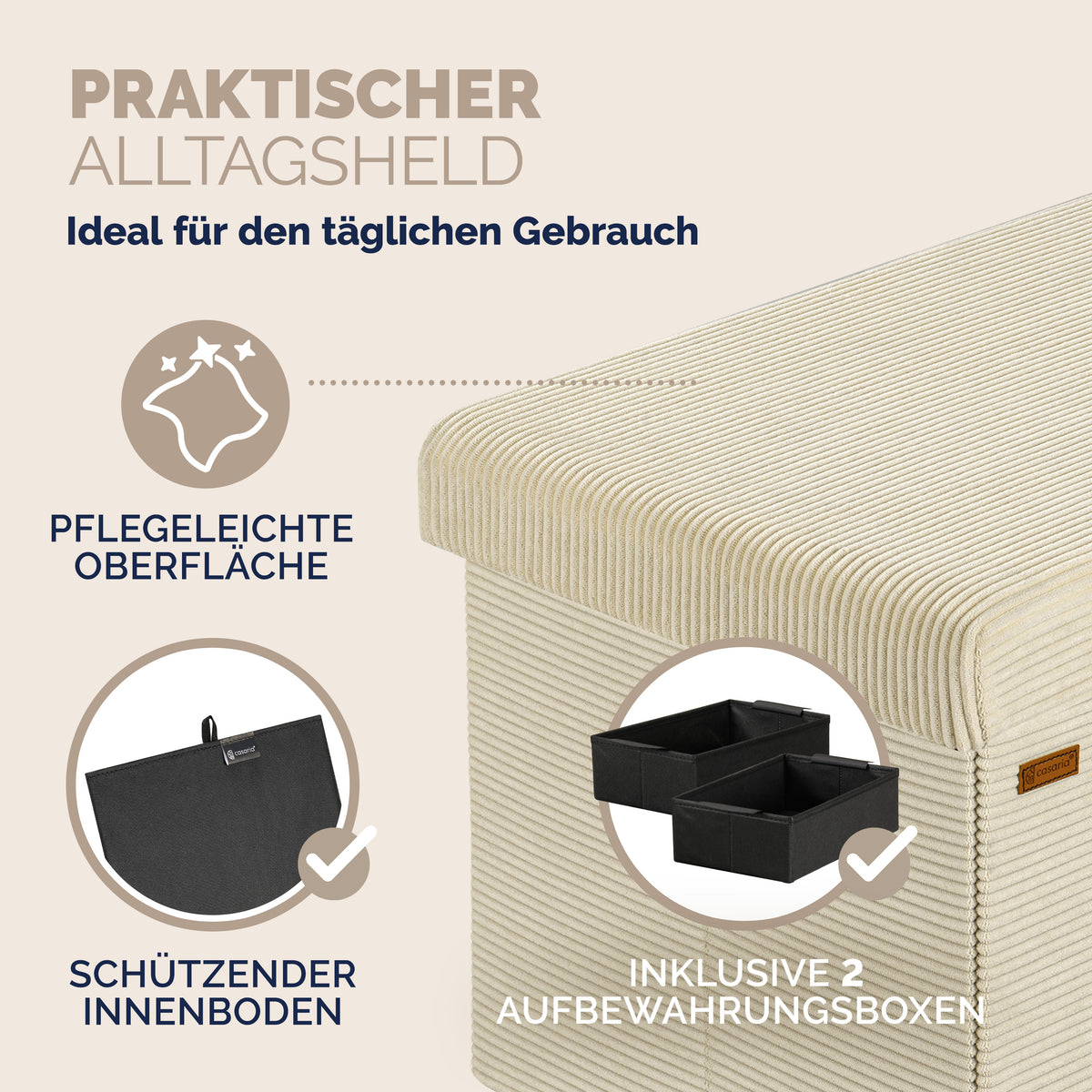 Panchina Beige Corda 114x38x38cm MDF pieghevole