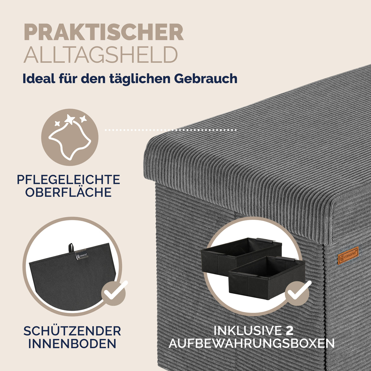Panca antracite in corda 114x38x38cm in MDF pieghevole