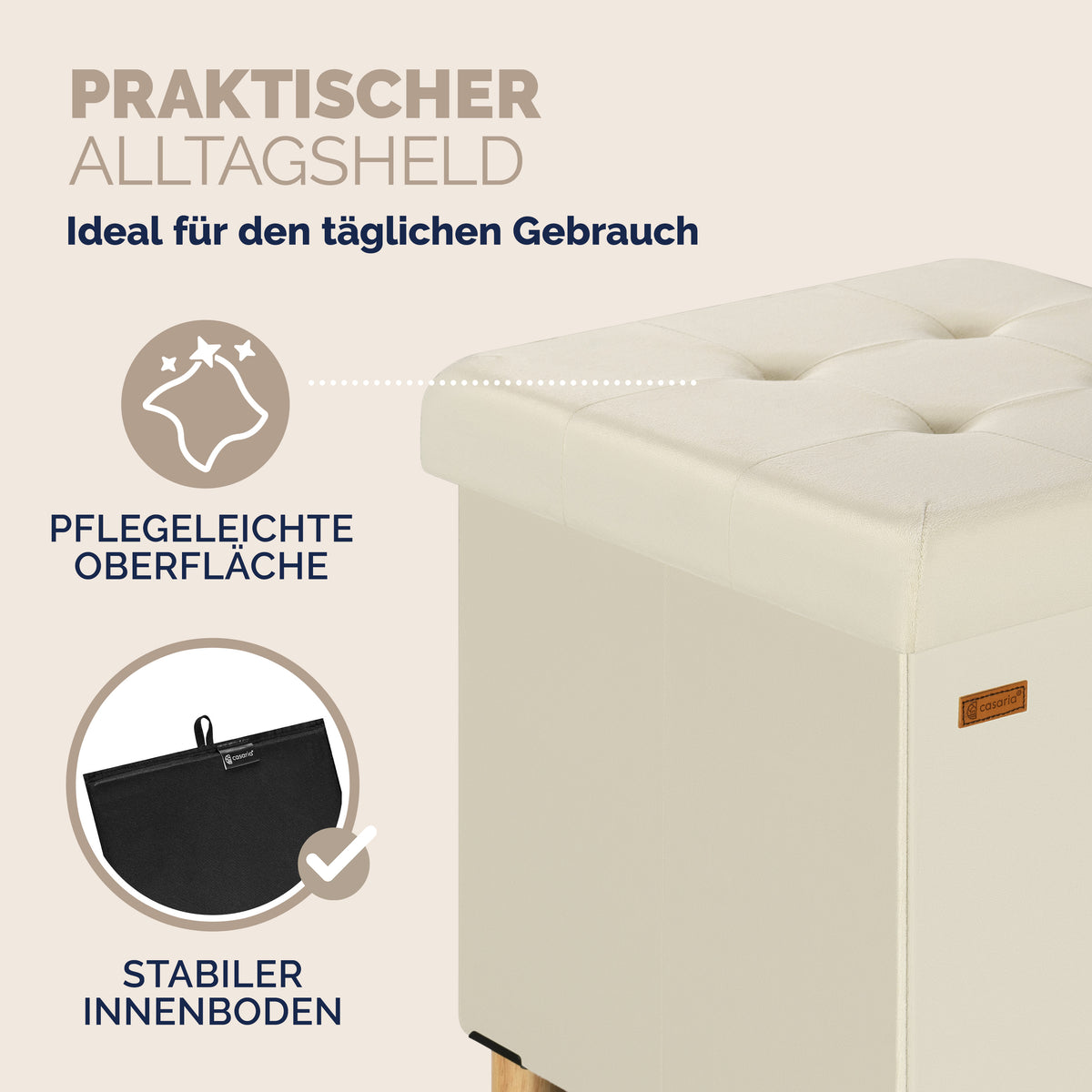 Sgabello Beige in velluto 42x38x38cm pieghevole