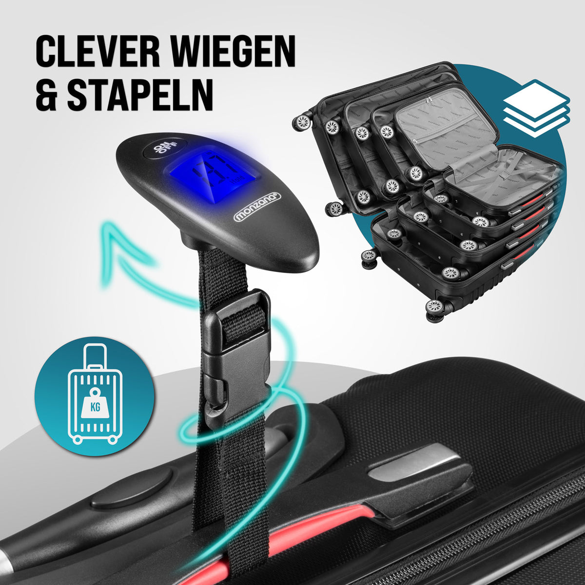 Set di valigie rigide Baseline 4 pezzi, accessori in ABS nero
