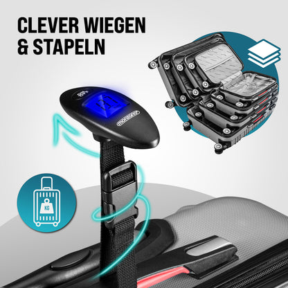 Set di valigie rigide Baseline 4 pezzi, accessori in ABS argento