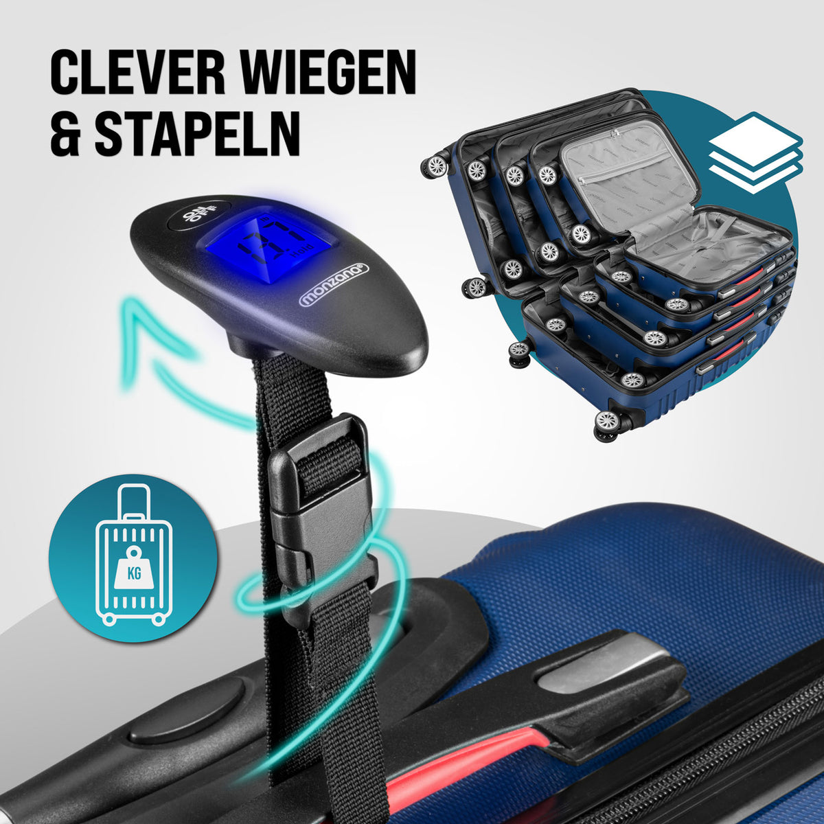 Set di valigie rigide 4 pezzi Baseline, accessori in ABS blu