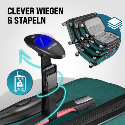 Set di valigie rigide 4 pezzi Baseline, accessori verdi in ABS