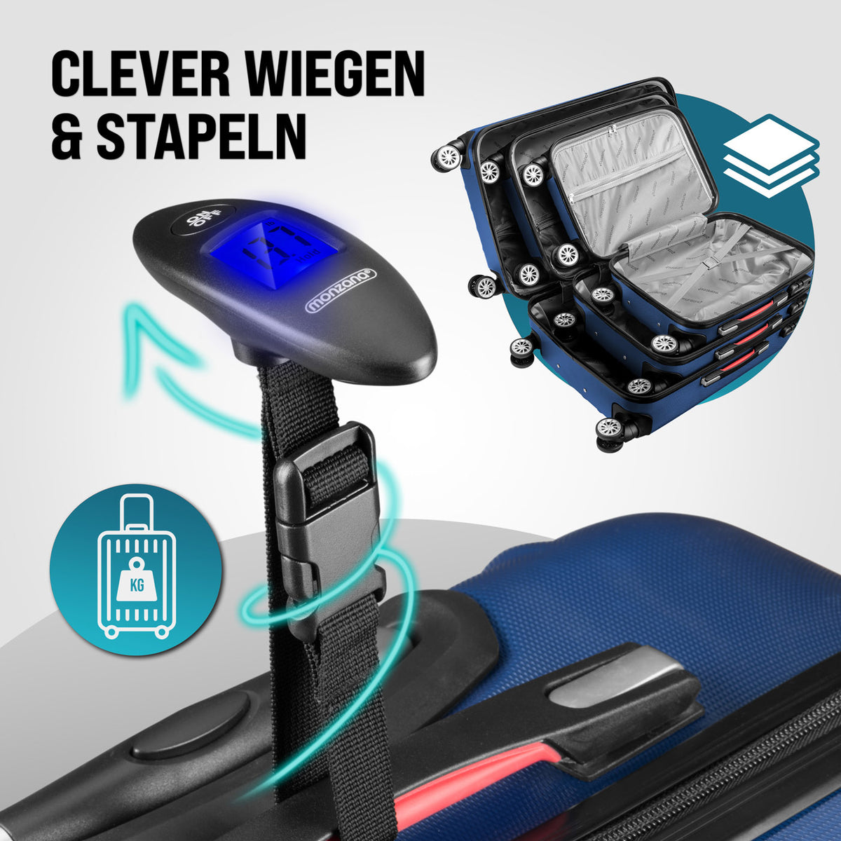 Set di valigie rigide 3 pezzi Baseline, accessori in ABS blu