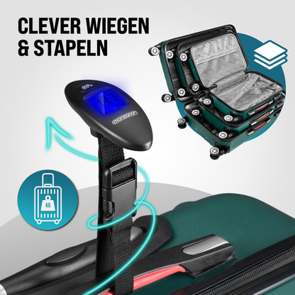 Set di valigie rigide 3 pezzi Baseline, accessori verdi in ABS