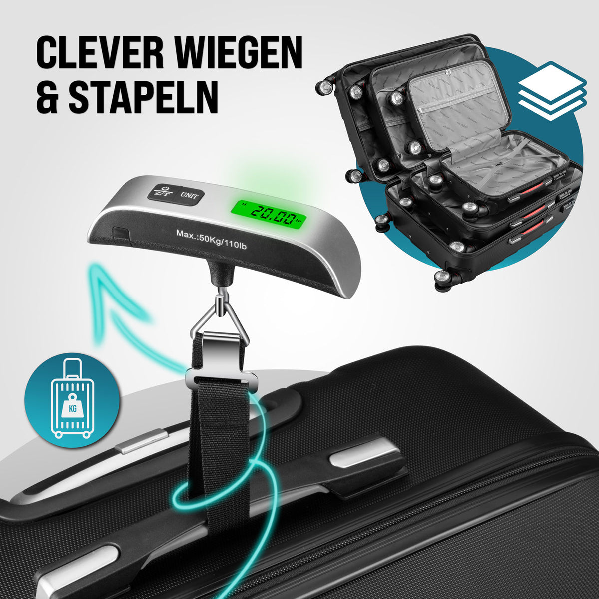 Set di valigie rigide Exopack 3 pezzi in ABS nero Accessori