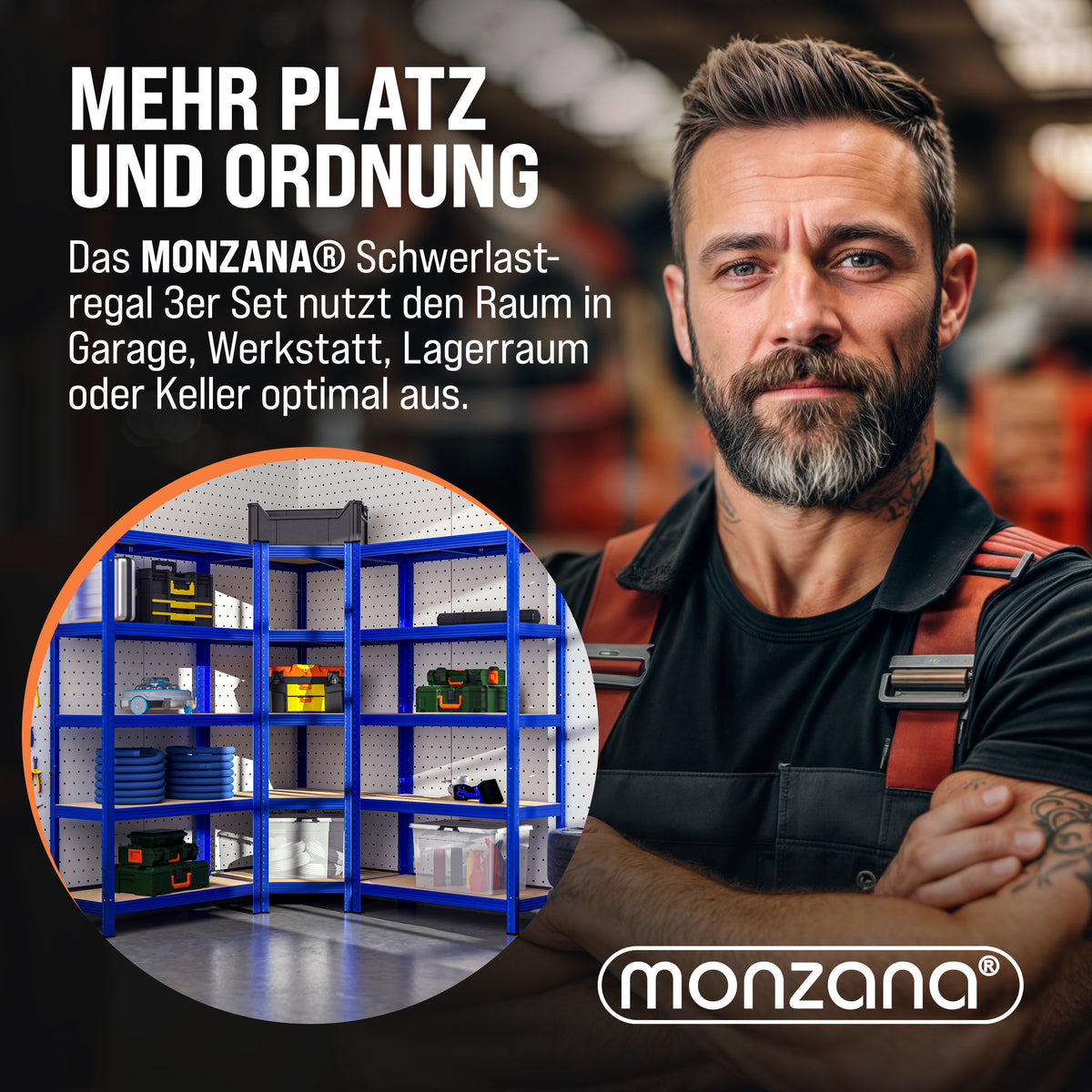 Set di 3 scaffali angolari e per carichi pesanti blu da 875 kg l'uno
