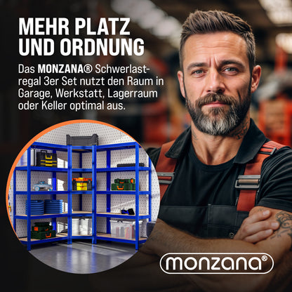 Set di 3 scaffali angolari e per carichi pesanti blu da 875 kg l'uno
