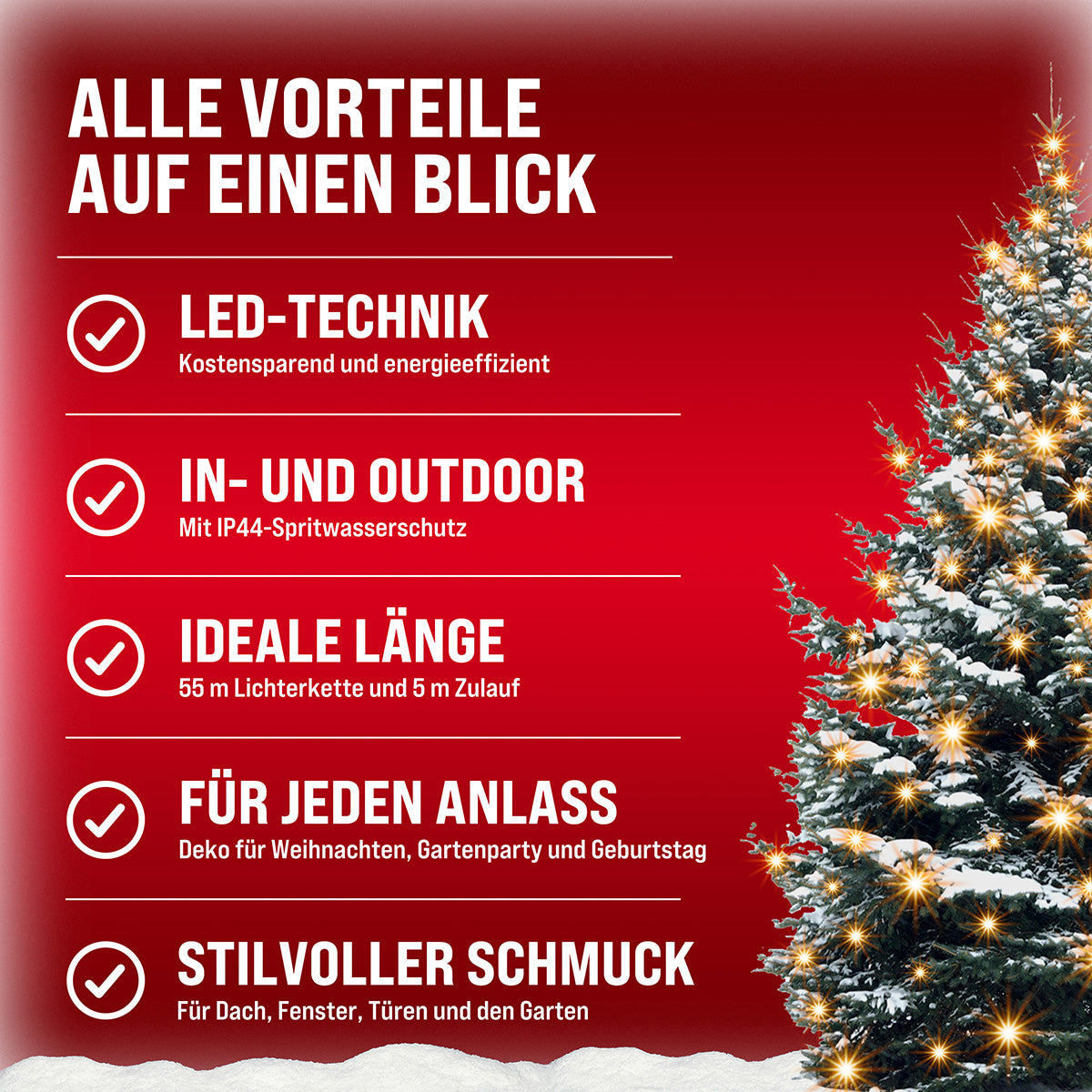 Catena di luci Natale 600 LED bianco caldo 60m