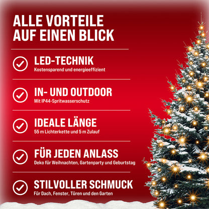 Catena di luci Natale 600 LED bianco caldo 60m
