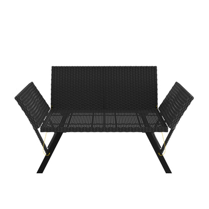 Panca da giardino polyrattan nero/crema 176x56x81cm