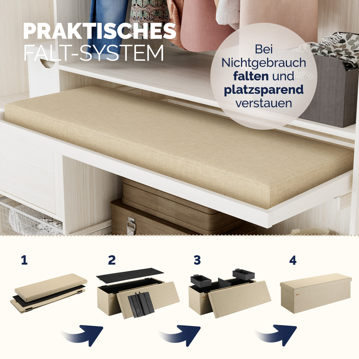 Panca Beige 115x38x38cm MDF pieghevole