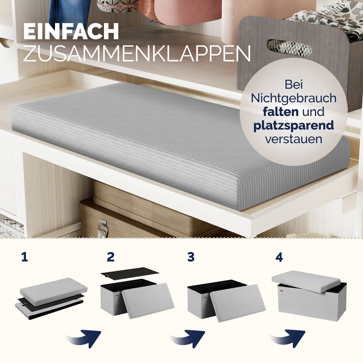 Panchina corda grigia 76x38x38cm MDF pieghevole