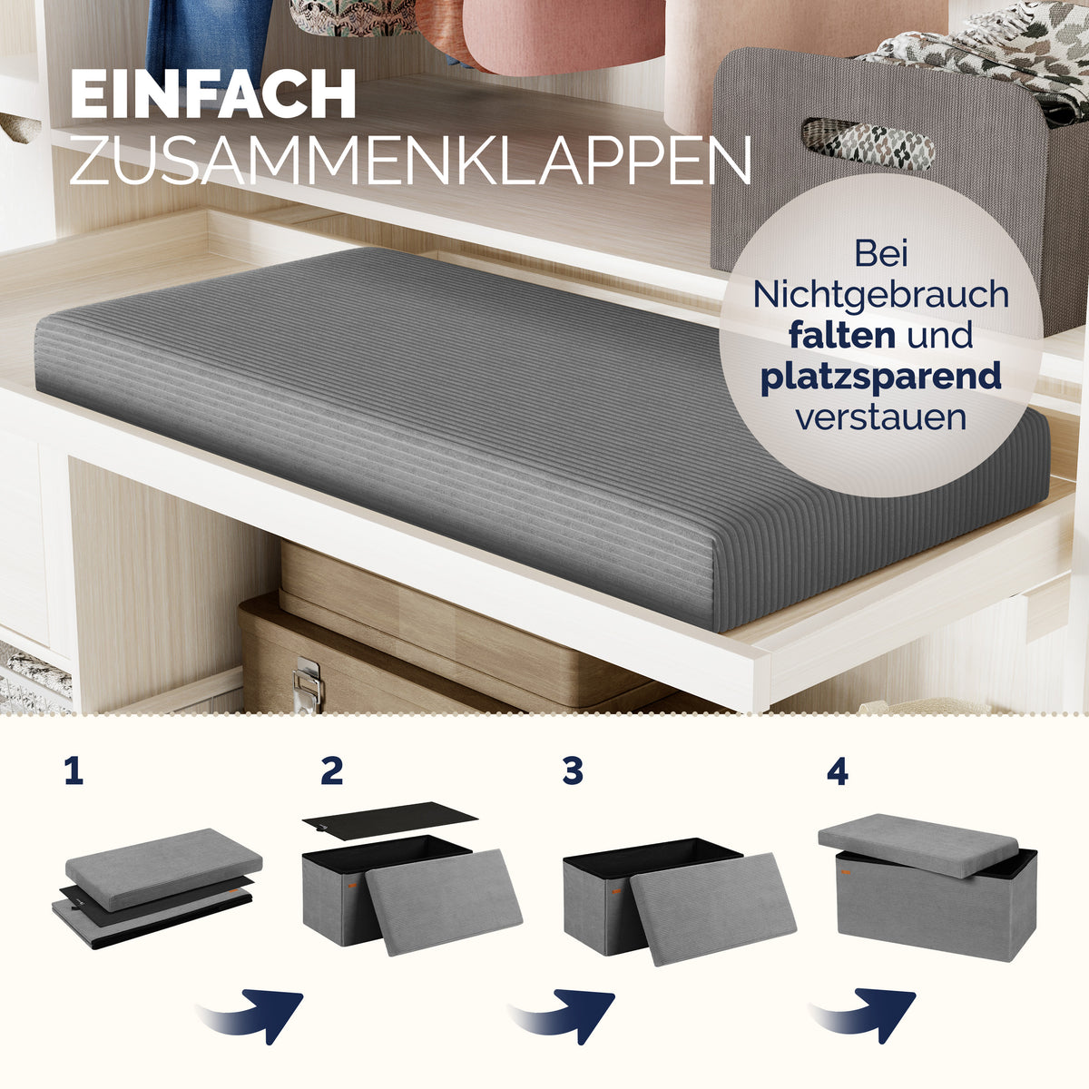 Panca antracite in corda 76x38x38cm in MDF pieghevole