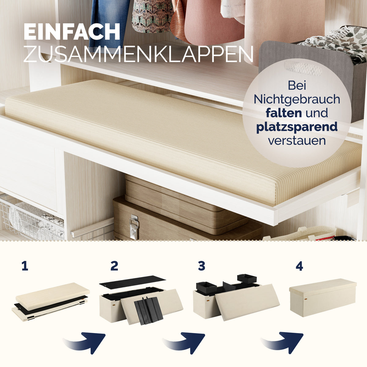 Panchina Beige Corda 114x38x38cm MDF pieghevole
