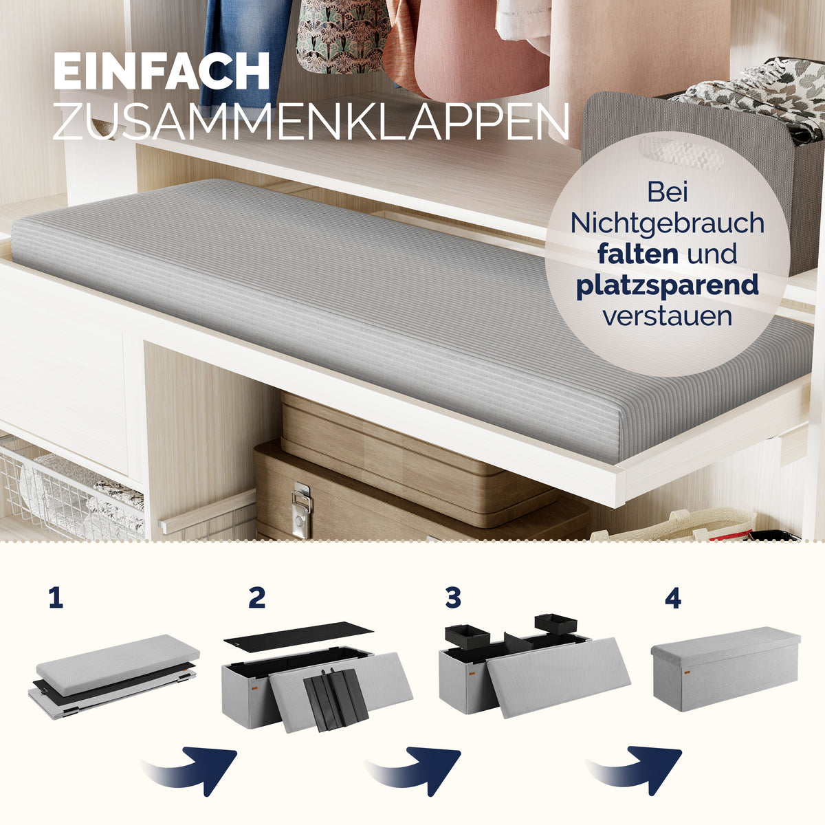Panchina corda grigia 114x38x38cm MDF pieghevole
