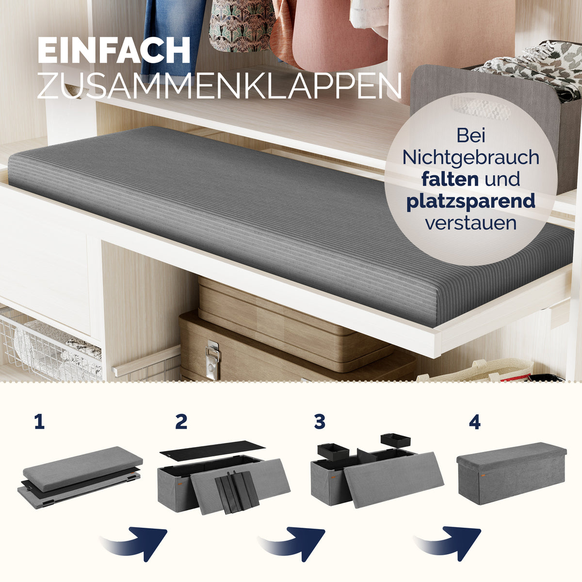 Panca antracite in corda 114x38x38cm in MDF pieghevole