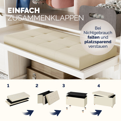 Panca in velluto beige 76x38x42cm pieghevole con spazio di archiviazione