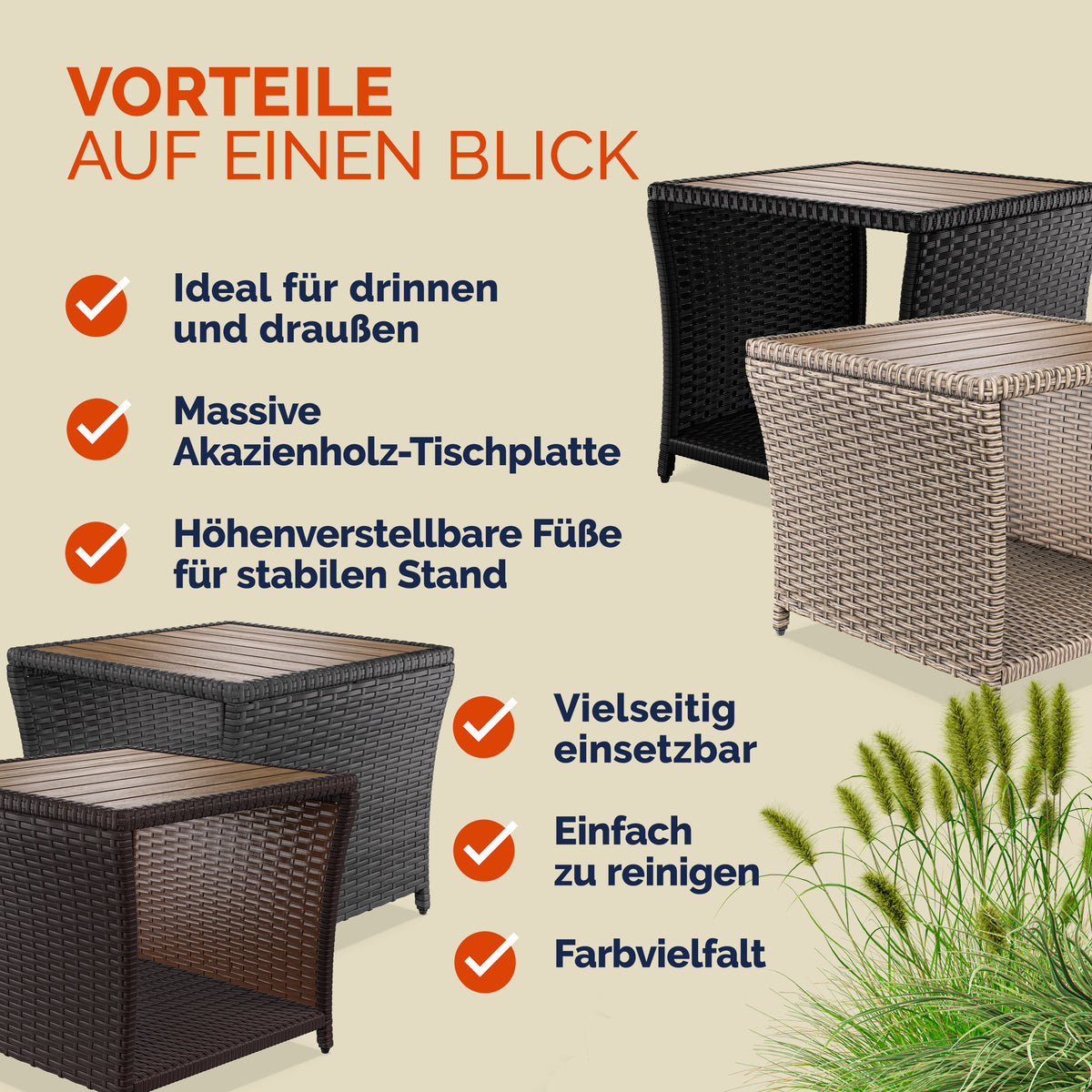 Tavolino in polyrattan grigio 45x45x40cm