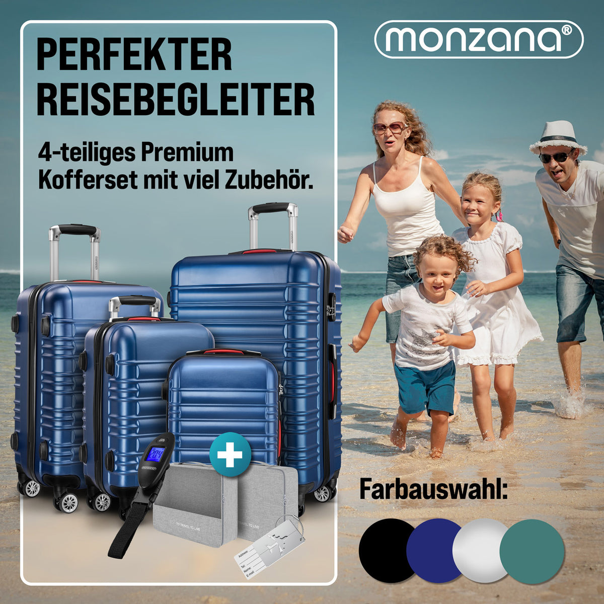 Set di valigie rigide 4 pezzi Baseline, accessori in ABS blu