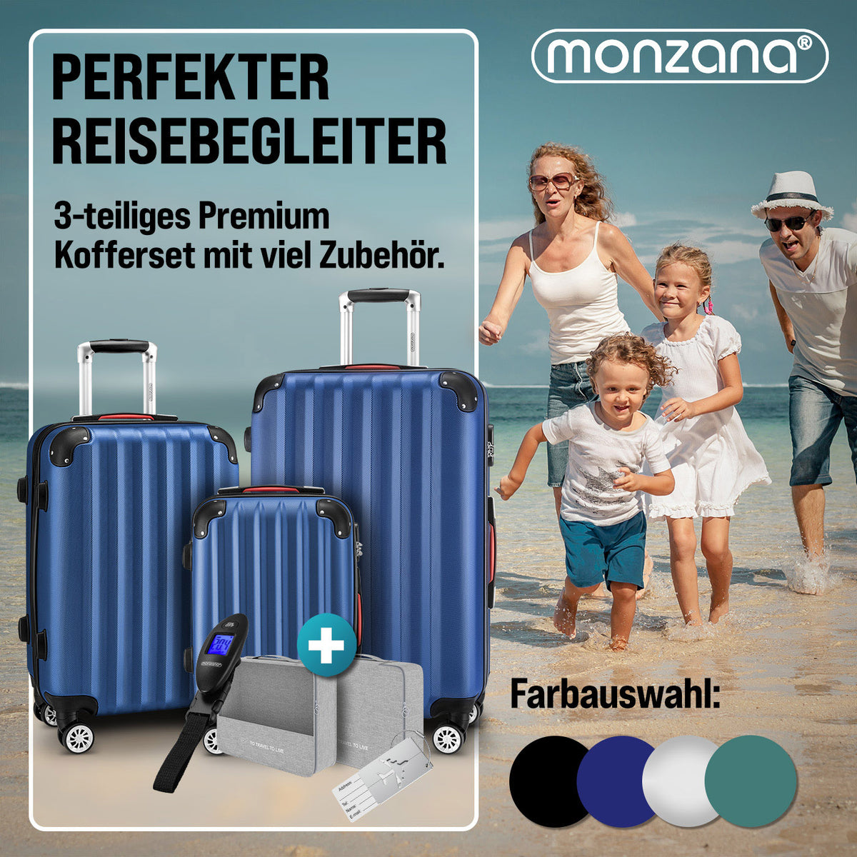Set di valigie rigide 3 pezzi Baseline, accessori in ABS blu