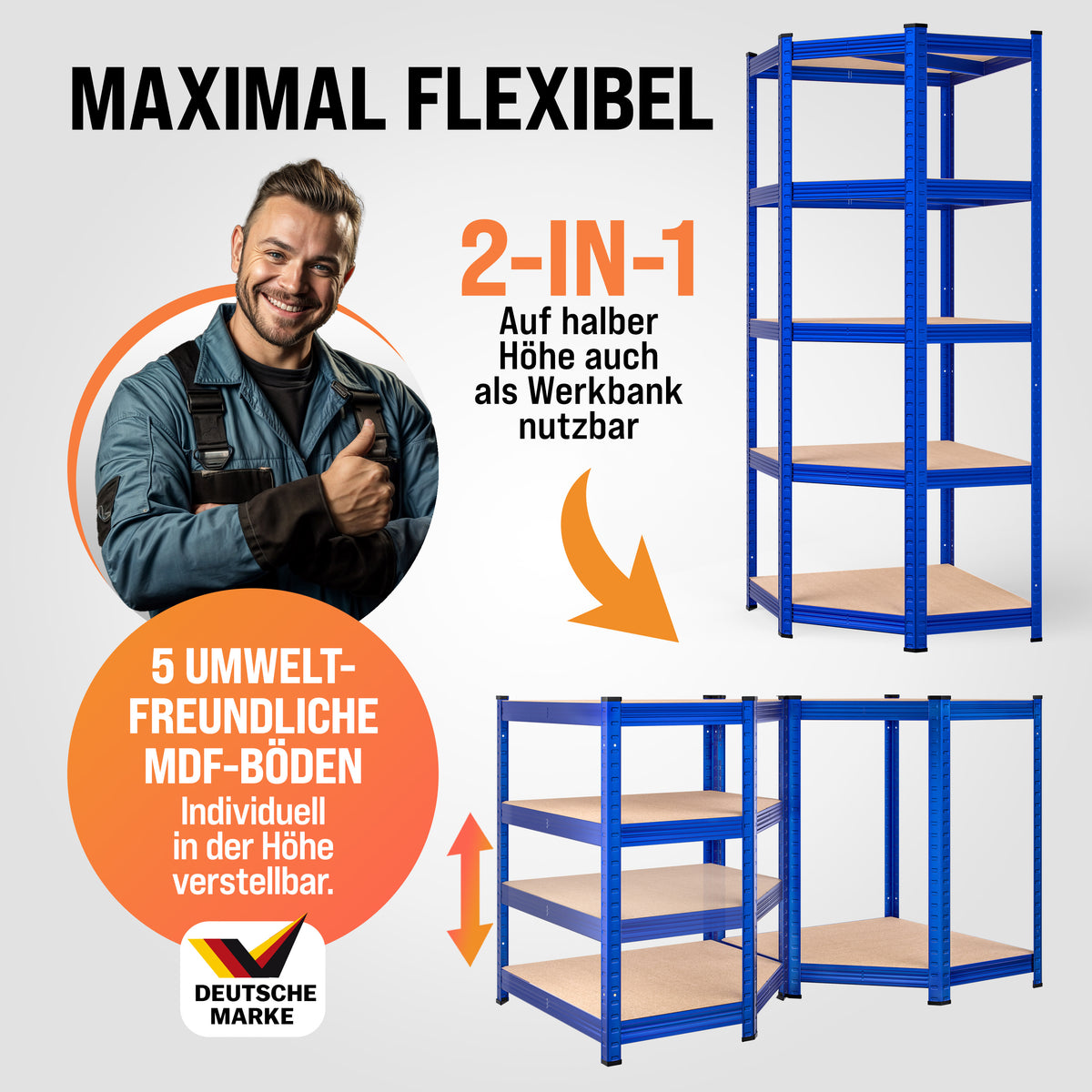 Set di 3 scaffali angolari e per carichi pesanti blu da 875 kg l'uno