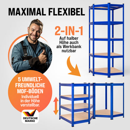 Set di 3 scaffali angolari e per carichi pesanti blu da 875 kg l'uno