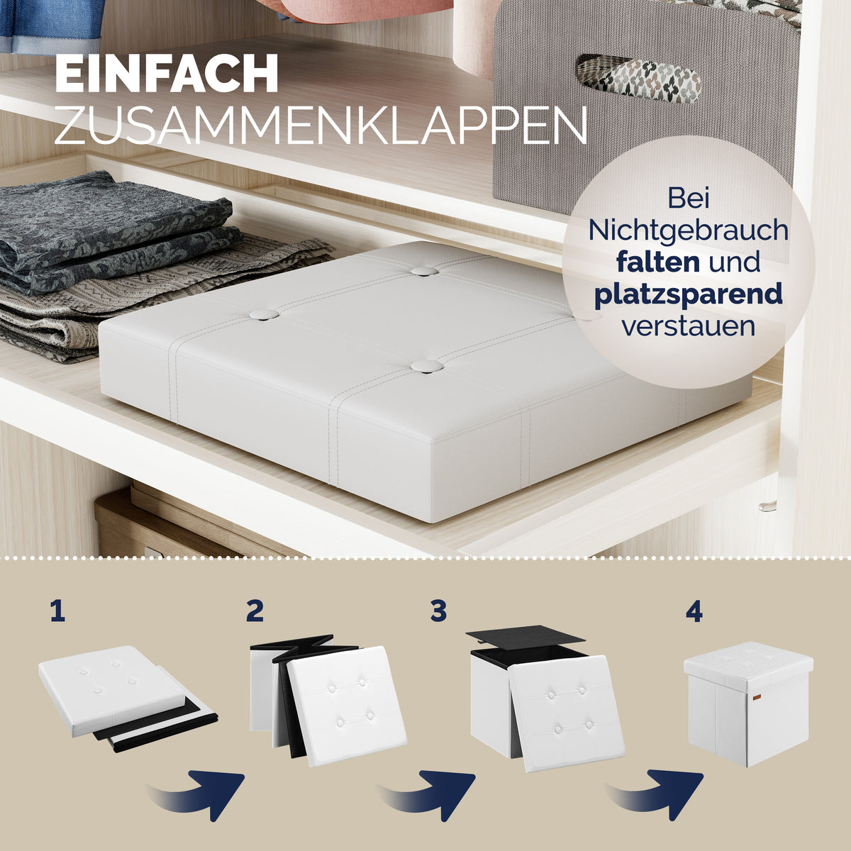 Set di 2 sgabelli in similpelle bianca 38x38x38cm pieghevoli