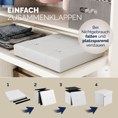 Set di 2 sgabelli in similpelle bianca 38x38x38cm pieghevoli