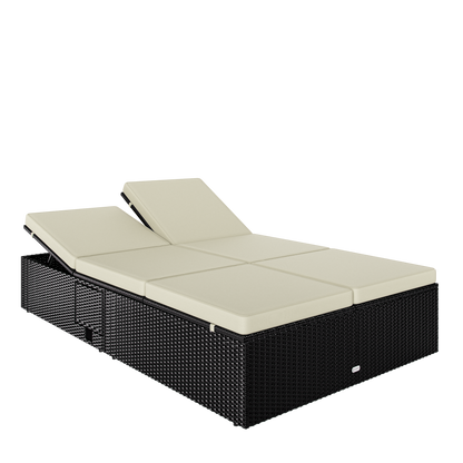Lettino prendisole in polyrattan nero/crema 200x115x33cm