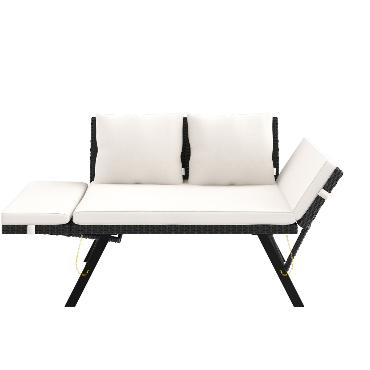 Panca da giardino polyrattan nero/crema 176x56x81cm