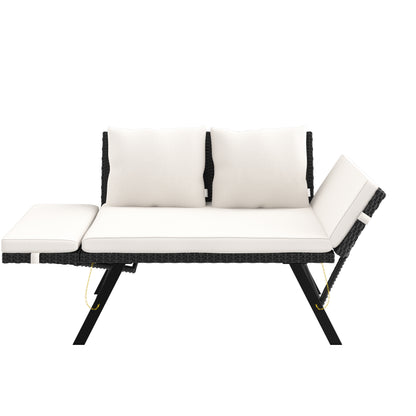 Panca da giardino polyrattan nero/crema 176x56x81cm