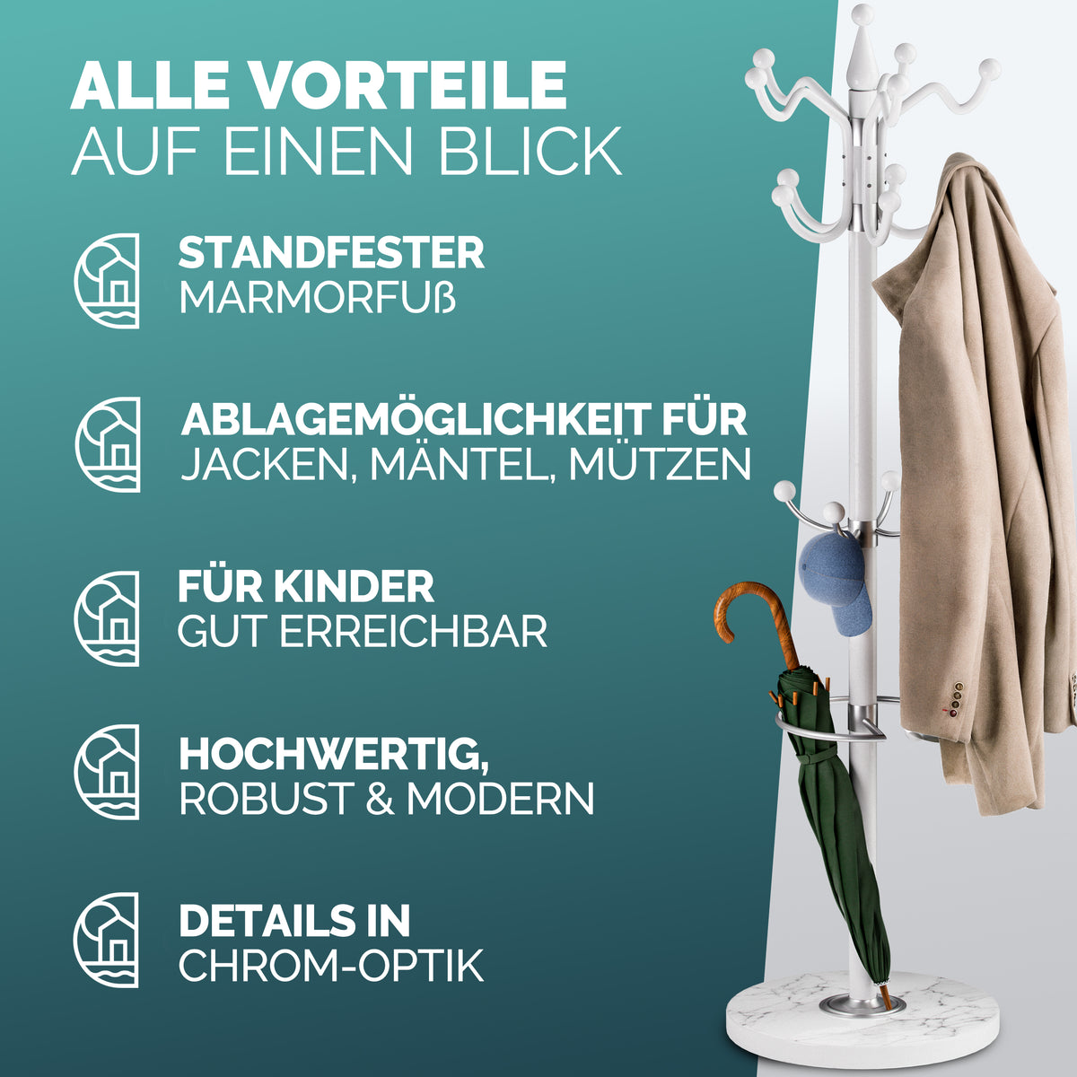 Appendiabiti Bianco 173 cm curvo