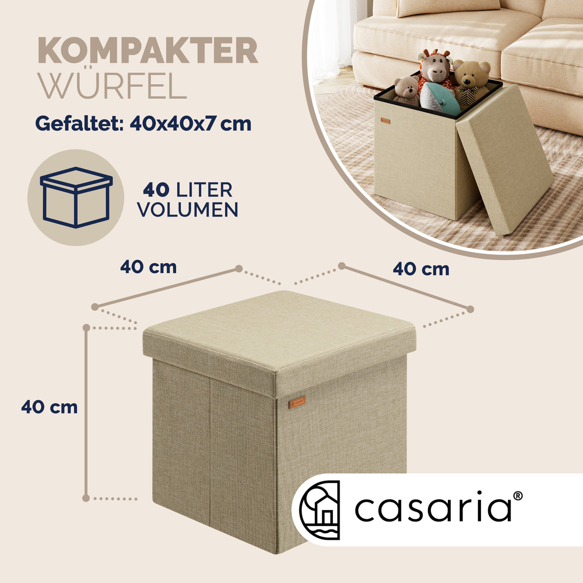 Sgabello Beige 38x38x38cm pieghevole