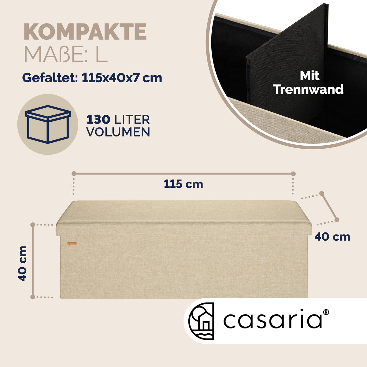 Panca Beige 115x38x38cm MDF pieghevole