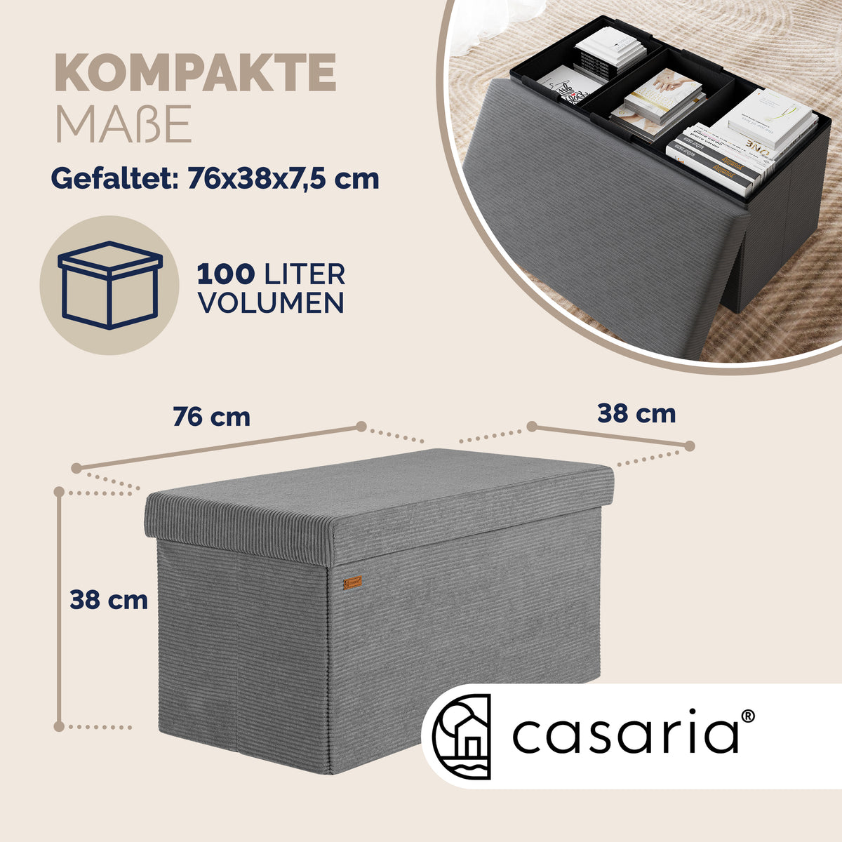 Panca antracite in corda 76x38x38cm in MDF pieghevole