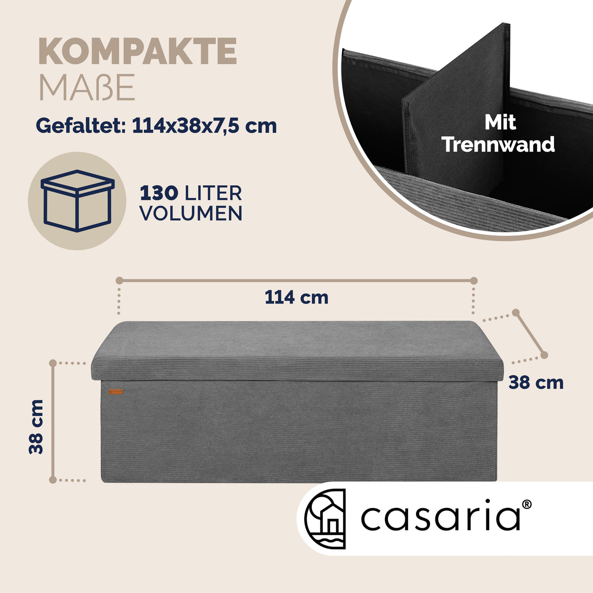 Panca antracite in corda 114x38x38cm in MDF pieghevole