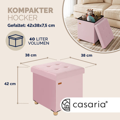 Sgabello in velluto rosa 42x38x38cm pieghevole
