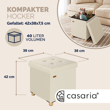 Sgabello Beige in velluto 42x38x38cm pieghevole