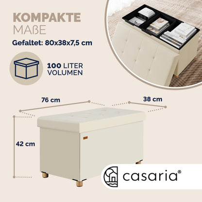 Panca in velluto beige 76x38x42cm pieghevole con spazio di archiviazione