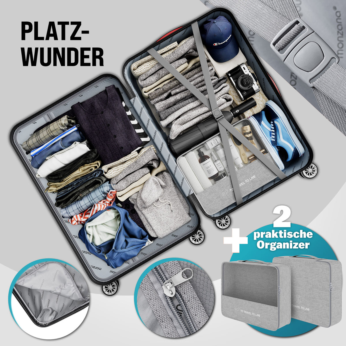 Set di valigie rigide 4 pezzi Baseline, accessori verdi in ABS