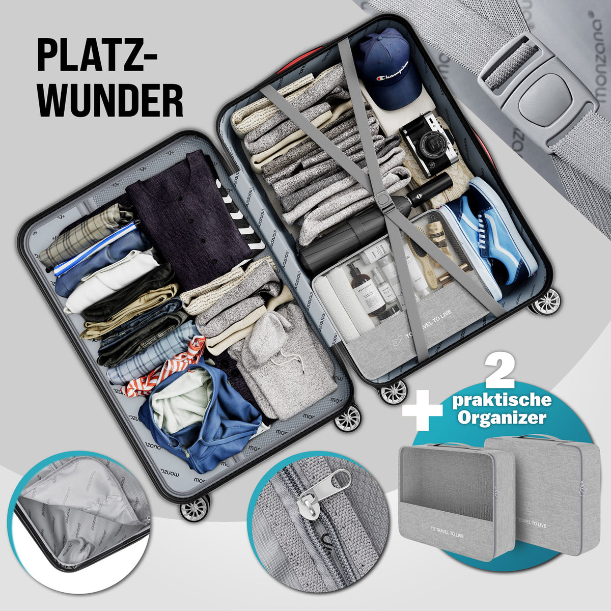 Set di valigie rigide 3 pezzi Baseline, accessori in ABS blu